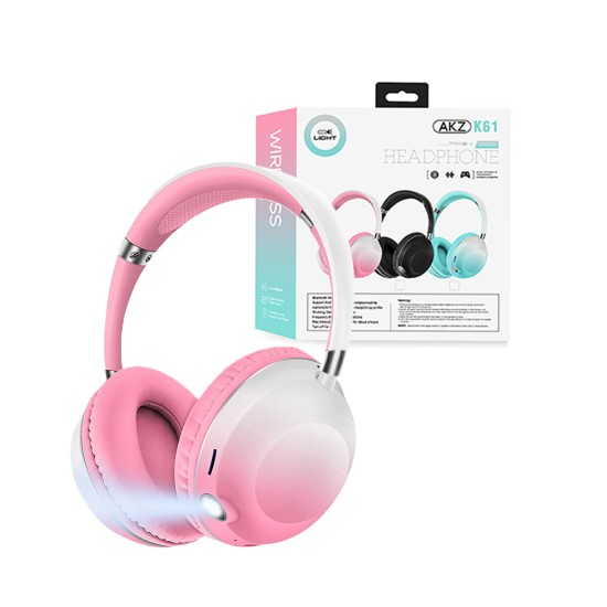 Auscultadores Sem Fio Hi-Fi Estéreo AKZ-K61 com LED para Android iOS Rosa